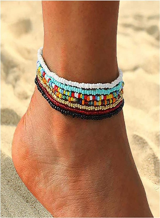 kelistom Boho Anklet for Women Handmade Elastic Beaded Ankle Bracelets for Women Summer Foot Jewelry (7PCS) - Image 3